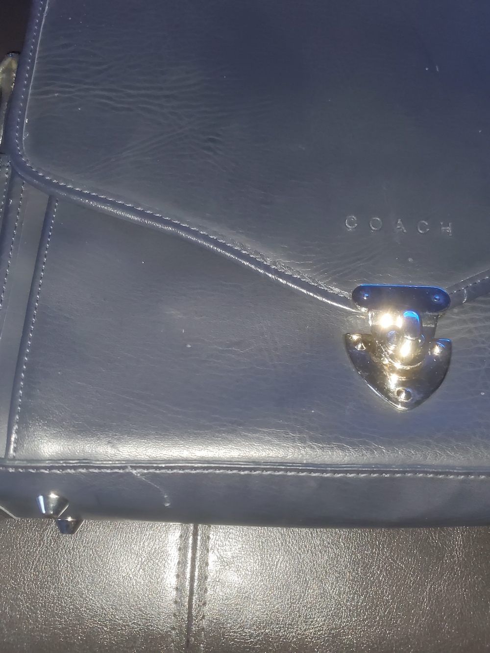Coach Black Leather Top-Handle Tote with Polished Gold Lock - Picture 4 of 11